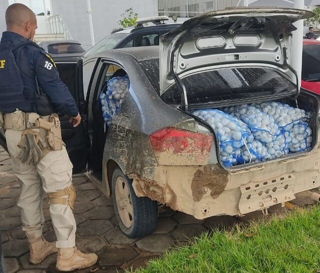 O produto e o homem foram encaminhados para a Polícia Federal para os procedimentos cabíveis (Foto: PRF)