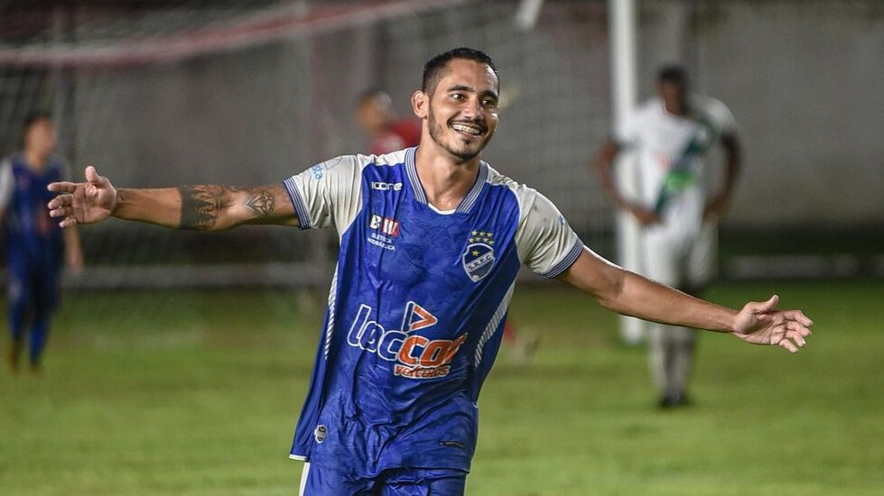 O atacante Rafael Barros festeja gol na Série D 2023 O atacante Rafael Barros festeja gol na Série D 2023
