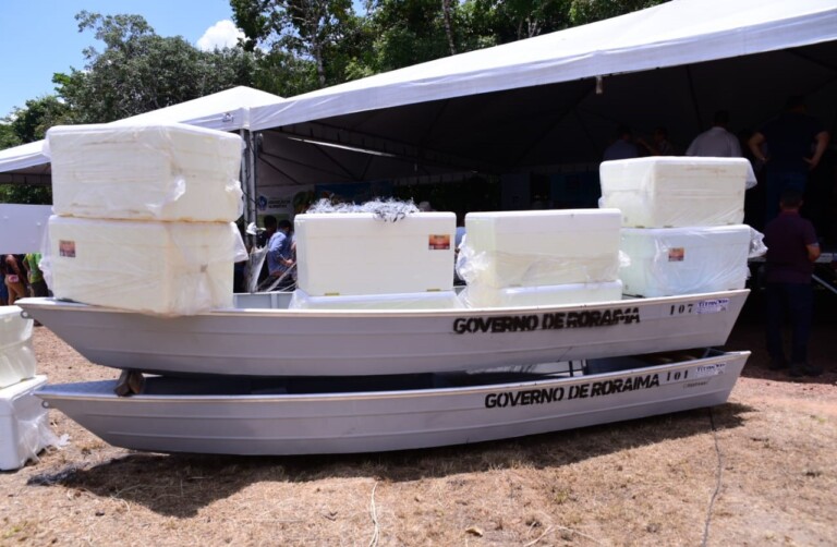 O kit é composto por um barco de alumínio, dois isopores, uma rede de pesca e um motor rabeta. (Foto: reprodução)