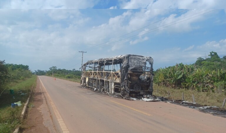 Ônibus ficou completamente destruído após incêndio (Foto: Reprodução/Instagram/@curicasrunnersoficial)