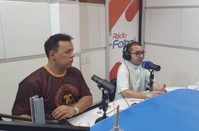 Paroquiano Fábio e padre José foram convidados do Agenda da Semana deste domingo (Foto: Redação/FolhaBV)