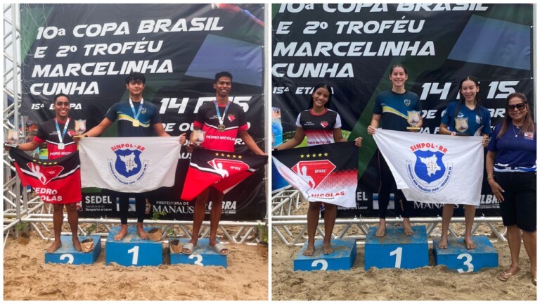 Joan Penaloza e Emily Rabelo sobem ao pódio na etapa de Manaus da Copa Brasil de Águas Abertas (Fotos: Arquivo pessoal)