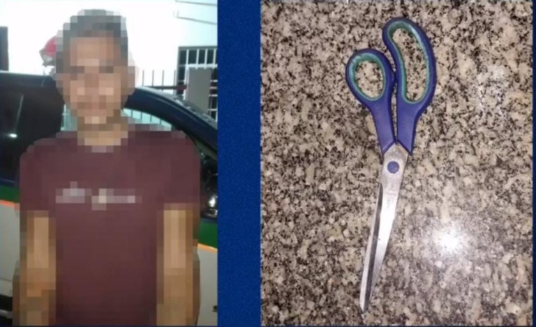 Durante a briga com a adolescente, a mãe dela e populares, L.S.C. se armou com uma tesoura. (Foto: reprodução)