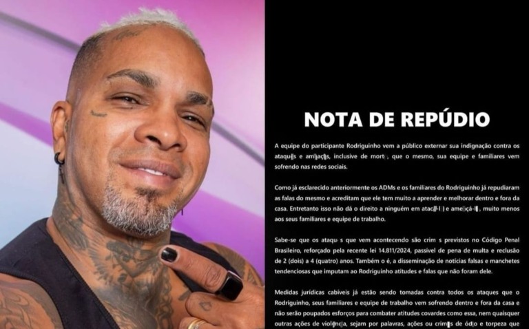 Nesta terça-feira (16), o perfil do cantor e participante do BBB 24, Rodriguinho, divulgou um comunicado repudiando e expondo as ameaças que ele e sua equipe têm enfrentado durante o reality (Foto: Reprodução)