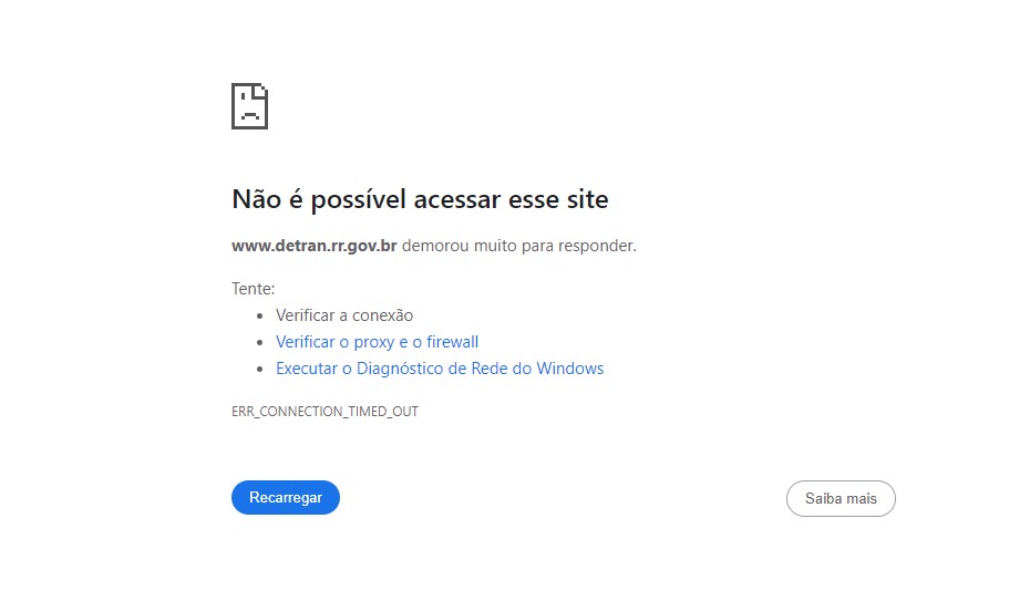 Site do Detran está fora do ar (Foto: Reprodução)