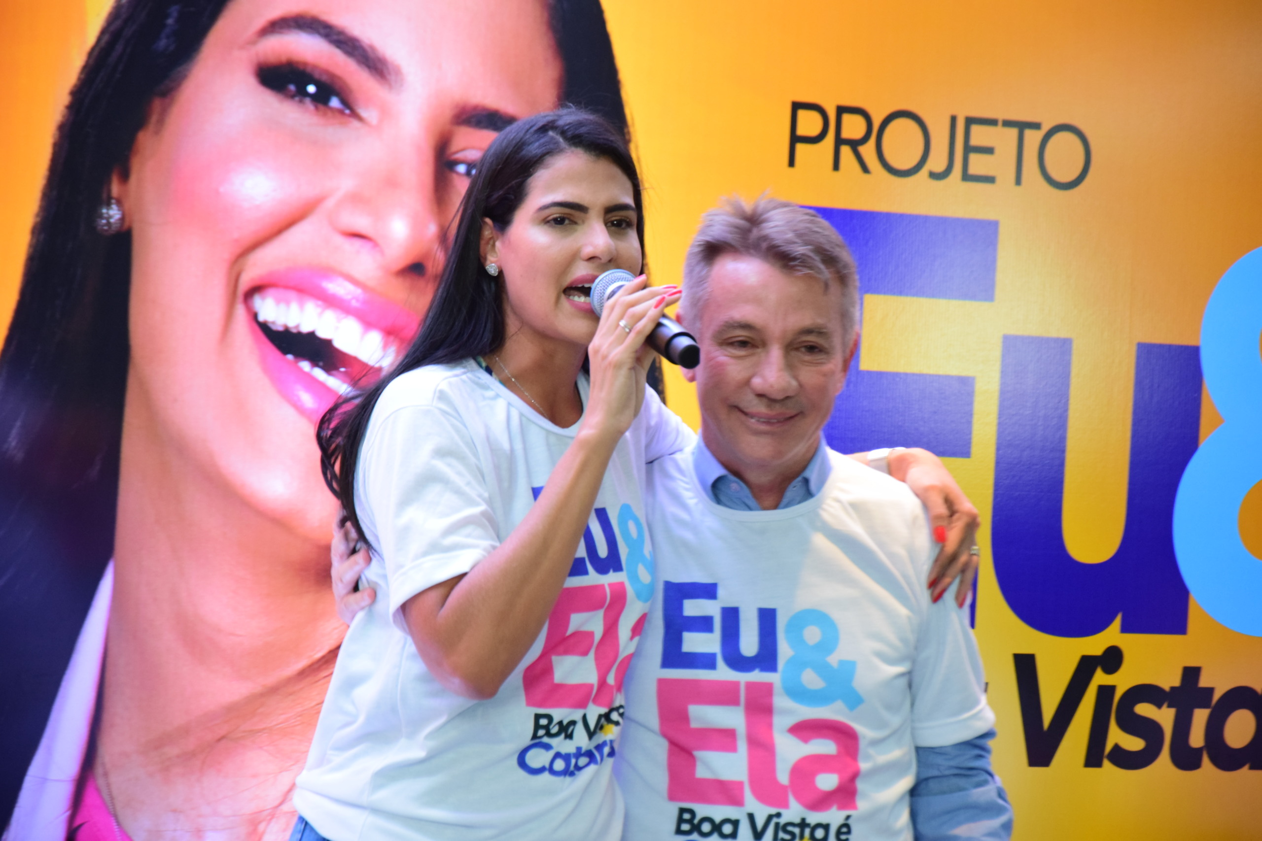 A deputada estadual Catarina Guerra com o governador Antonio Denarium em discurso de lançamento de sua pré-candidatura (Foto: Nilzete Franco/FolhaBV)