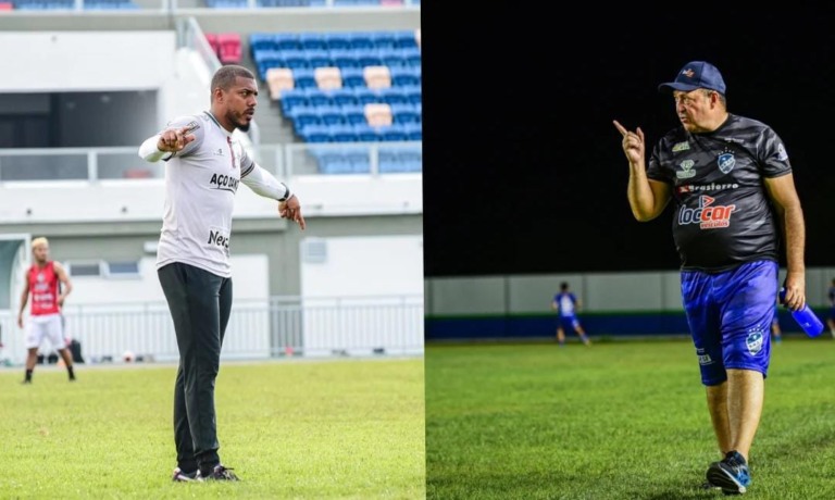 Treinadores Thalysson Rocha e Chiquinho Viana estarão frente à frente no Canarinho. Crédito: Hélio Garcias/BV Esportes e São Raimundo