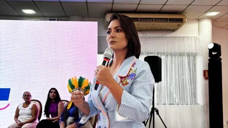 A ex-primeira-dama Michelle Bolsonaro em Boa Vista (Foto: Cida Lacerda)