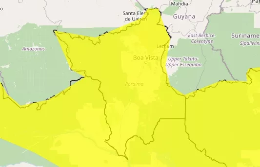 Alerta amarelo do Inmet para chuvas intensas em Roraima (Foto: Reprodução)