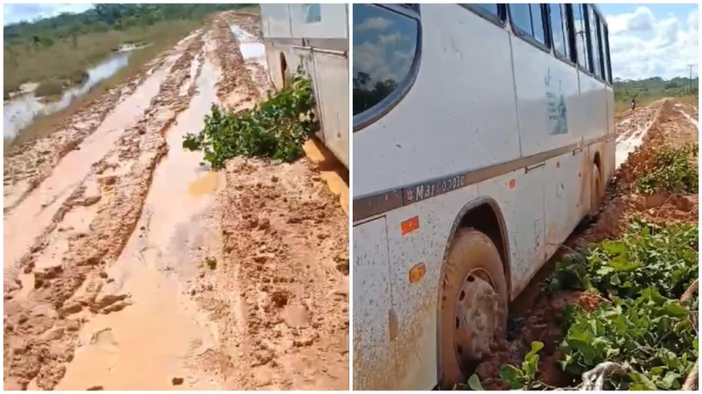 Estrada que dá acesso à vila Vilena, em Bonfim, está repleta de buracos e lamaçais (Foto: Reprodução)