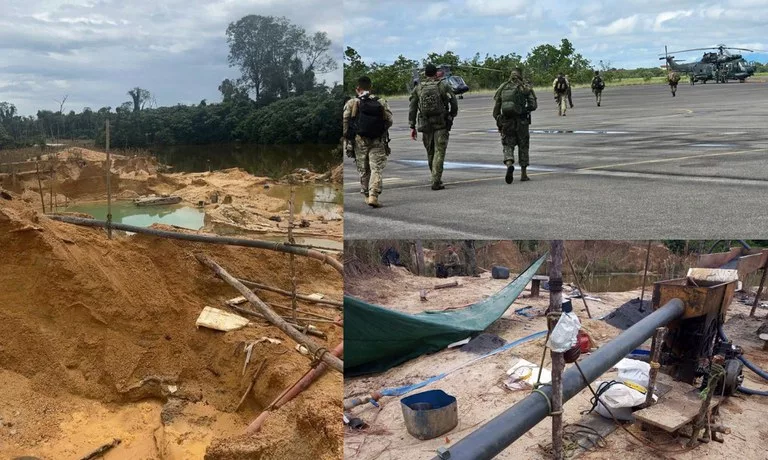 Durante a missão, denominada "Xaraka II" (flecha, no dialeto Yanomami), agentes identificaram dois garimpos ilegais com 200 kg de cassiterita em sacos e aproximadamente uma tonelada do mineral em montes no terreno. (Foto: Casa Civil/Governo Federal)