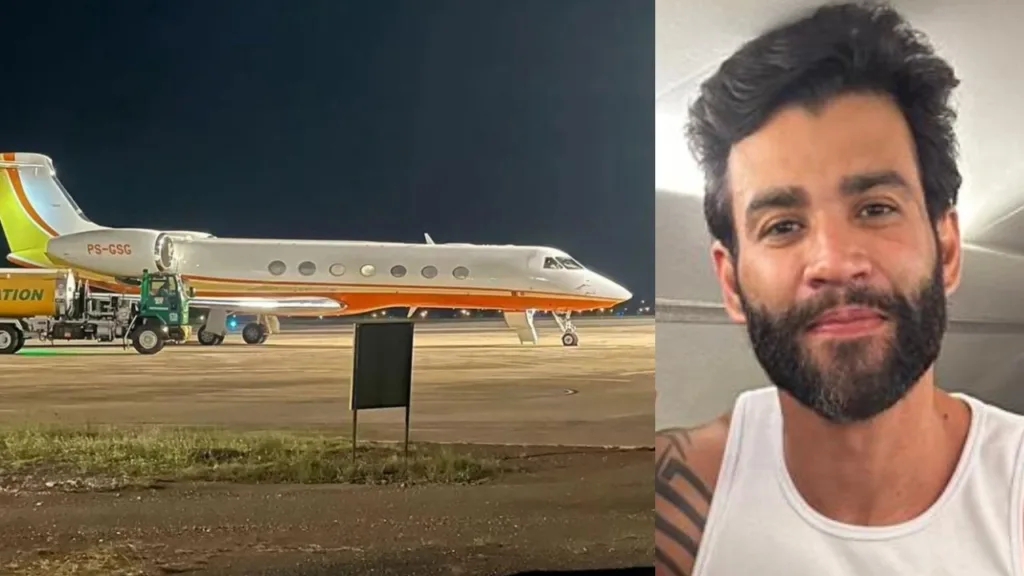 Jato de Gusttavo Lima pousa no Aeroporto Internacional de Boa Vista; artista posa dentro da aeronave na capital (Fotos: Notícias 24 RR e Arquivo pessoal)