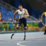 2016 Rio Paralympics - Athletics - Men's 100m - T42 Final - Olympic Stadium - Rio de Janeiro, Brazil - 15/09/2016. Scott Reardon of Australia (R) races to win the gold medal in the event as Richard Whitehead of Britain (C) and Daniel Wagner of Denmark (L) tie for the silver medal.  REUTERS/Jason Cairnduff   FOR EDITORIAL USE ONLY. NOT FOR SALE FOR MARKETING OR ADVERTISING CAMPAIGNS.