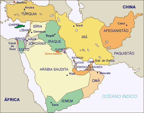 Mapa Oriente Médio (Foto: Reprodução/Internet)