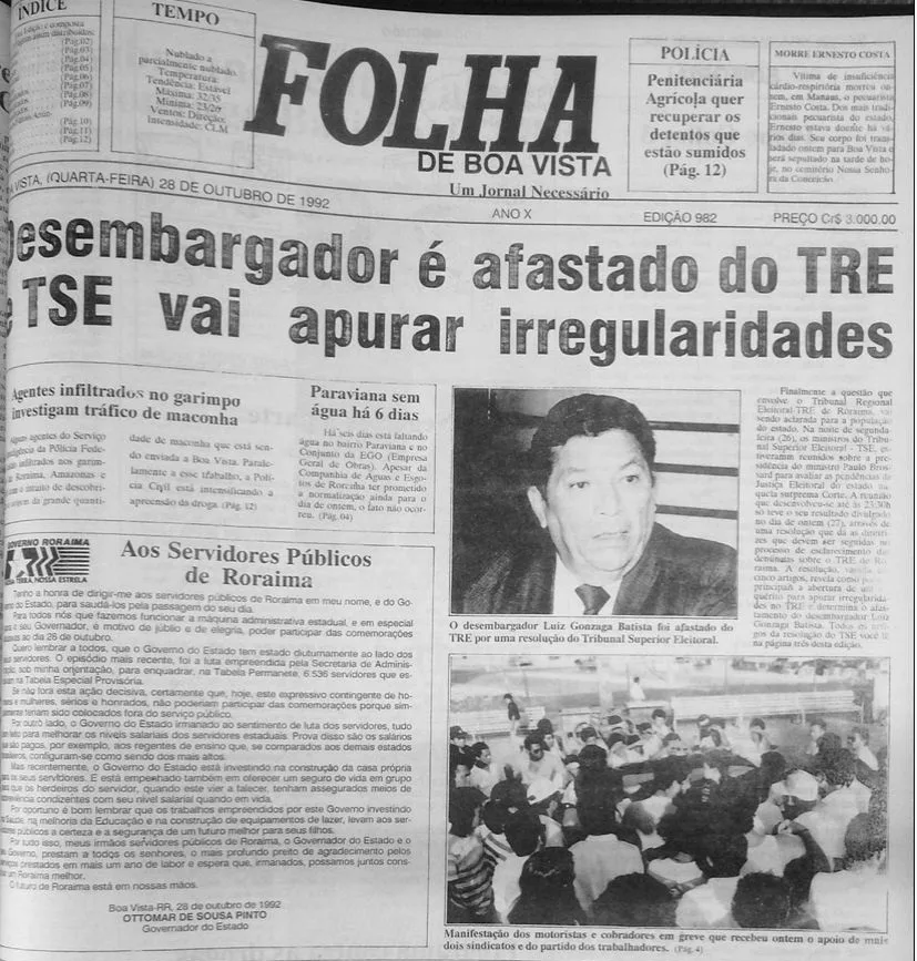 Capa do jornal 28 de outubro de 1992 (Foto: Reprodução)