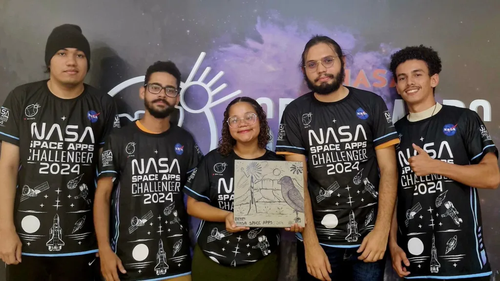 O projeto de Lucas Nóbrega, Guilherme Meireles,  Vitória Gabriele Moreira, Nelson Albuquerque e João Lucas Costa foi o grande destaque do NASA Space Apps Challenge. (Foto: arquivo pessoal)