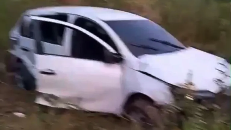 Carro ficou parcialmente destruído após o acidente na rodovia federal BR-401 (Foto: Reprodução)