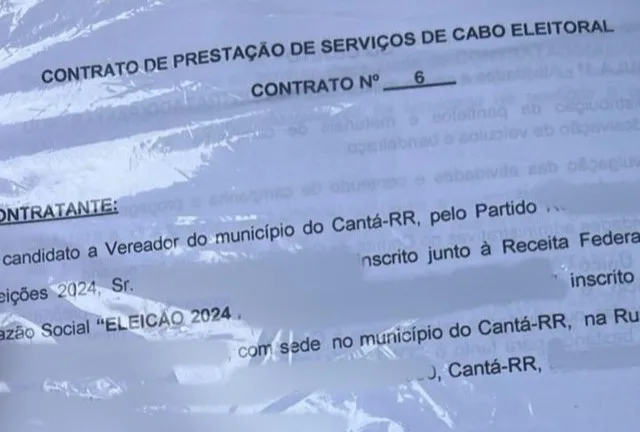 Contrato com cabo eleitoral em nome do candidato. (Foto: reprodução/PRF)