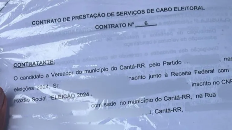 Contrato com cabo eleitoral em nome do candidato. (Foto: reprodução/PRF)