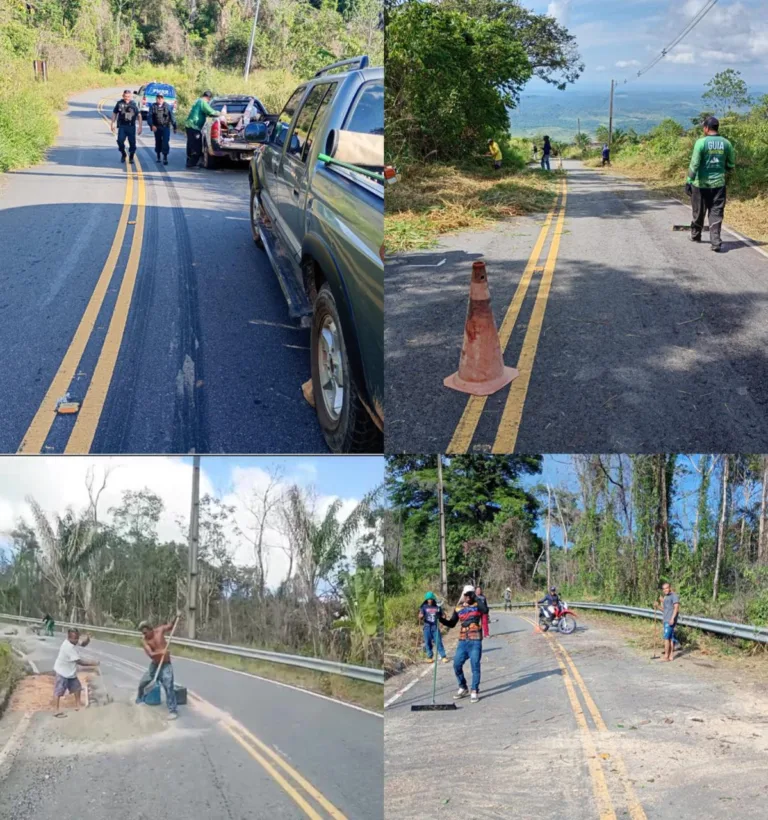 Associação de moradores mobilizaram voluntários para tapar buraco de estrada e limpar margem da rodovia (Fotos: Divulgação)