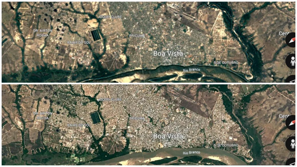 Perda de vegetação urbana em Boa Vista entre 2003 e 2023 (Foto: Reprodução Google Earth)