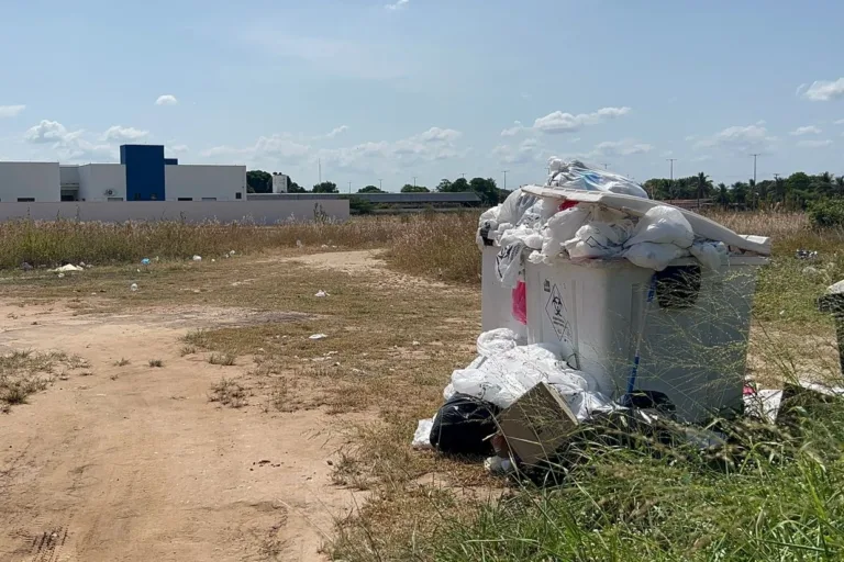 A céu aberto, foram encontrados seringas, luvas e outros materiais infectantes, como restos de placentas (Foto: Ascom Sindprer)