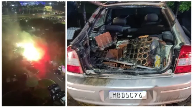 Carro que explodiu no estacionamento da Câmara dos Deputados (Fotos: Divulgação)