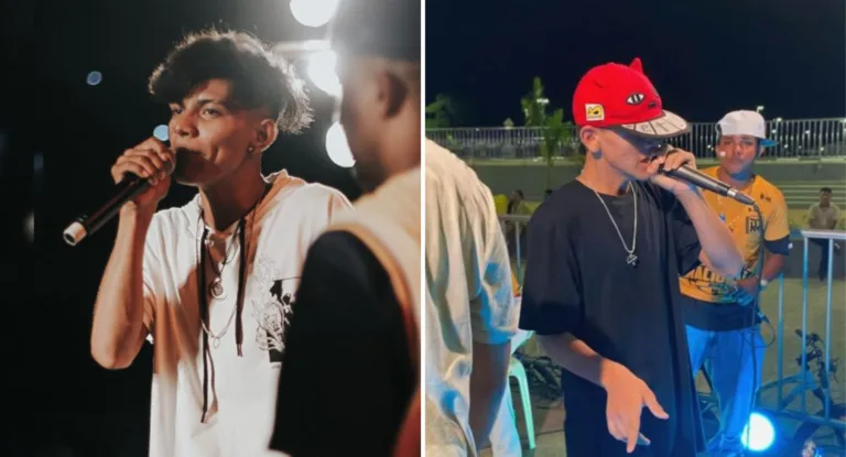 O produtor cultural Daniel Laranjeira, conhecido como Manow_Jiraya, e Neto Mc, de Bonfim e vencedor do Estadual de MC's de Roraima. (Foto: reprodução)