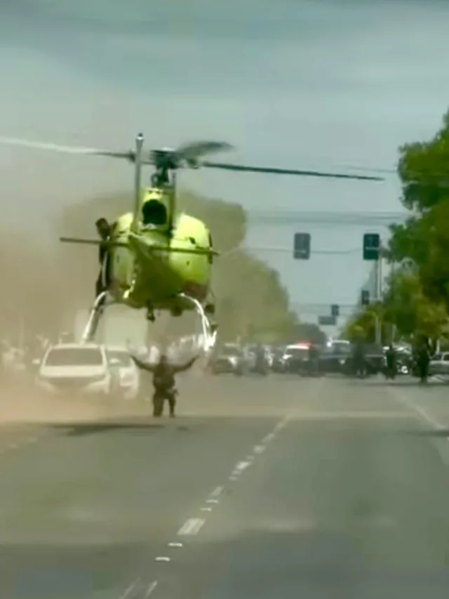 Cena de um helicóptero em frente ao HGR e a análise sobre a inusitada situação