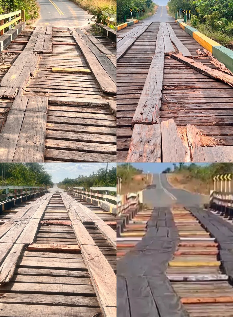 Precárias pontes de madeira representam riscos a turistas e moradores de Amajari