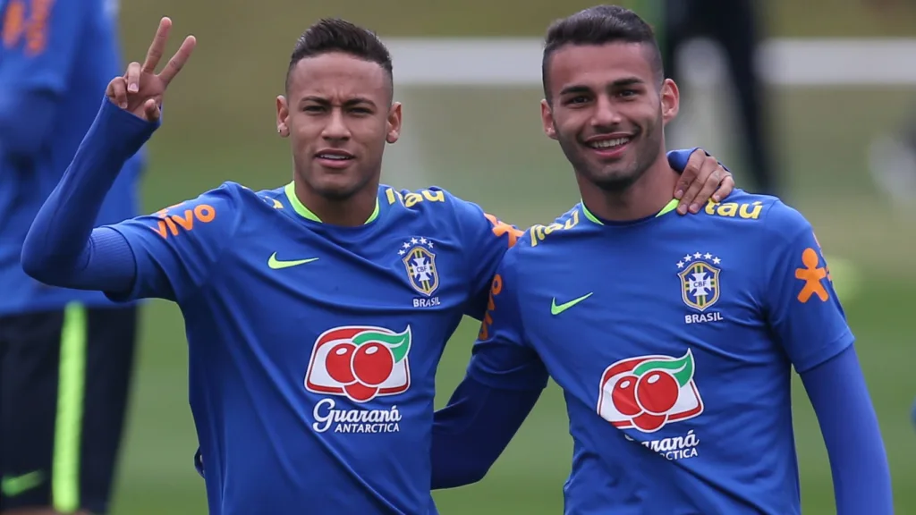 Neymar e Thiago Maia durante os treinamentos da seleção brasileira para os Jogos Rio-2016 (Foto: Lucas Figueiredo/MoWa Press)