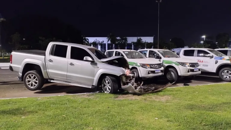 homem bate em carros do governo e foge