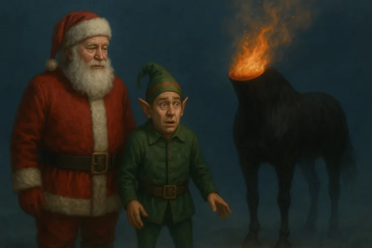 Papai noel, duende e mula sem cabeça