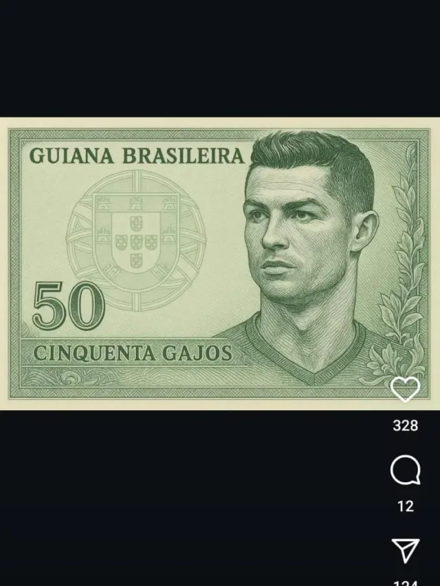 Na brincadeira, a imagem de Cristiano Ronaldo estampa a moeda da Guiana Brasileira (Foto: Reproducao Instagram)