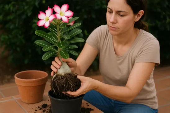 Sua rosa-do-deserto pode parar de florescer se as raízes forem compactadas demais