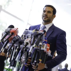 O presidente da CBF, Samir Xaud, concede entrevista coletiva na CBF após a eleição