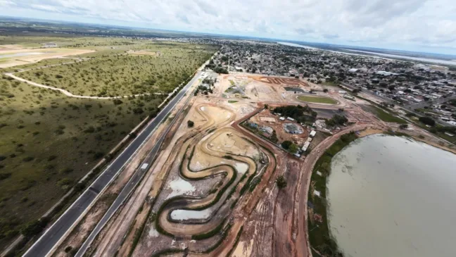 Visão aérea das obras que já estão prontas e estão em execução no Parque Anauá (Foto de drone: Ascom/Seinf)