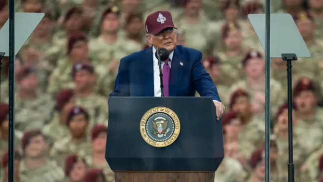 O presidente dos Estados Unidos, Donald Trump, em discurso a militares americanos (Foto: White House)