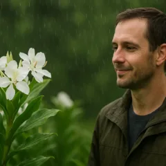 Lírio-do-brejo reage à chuva com uma floração única