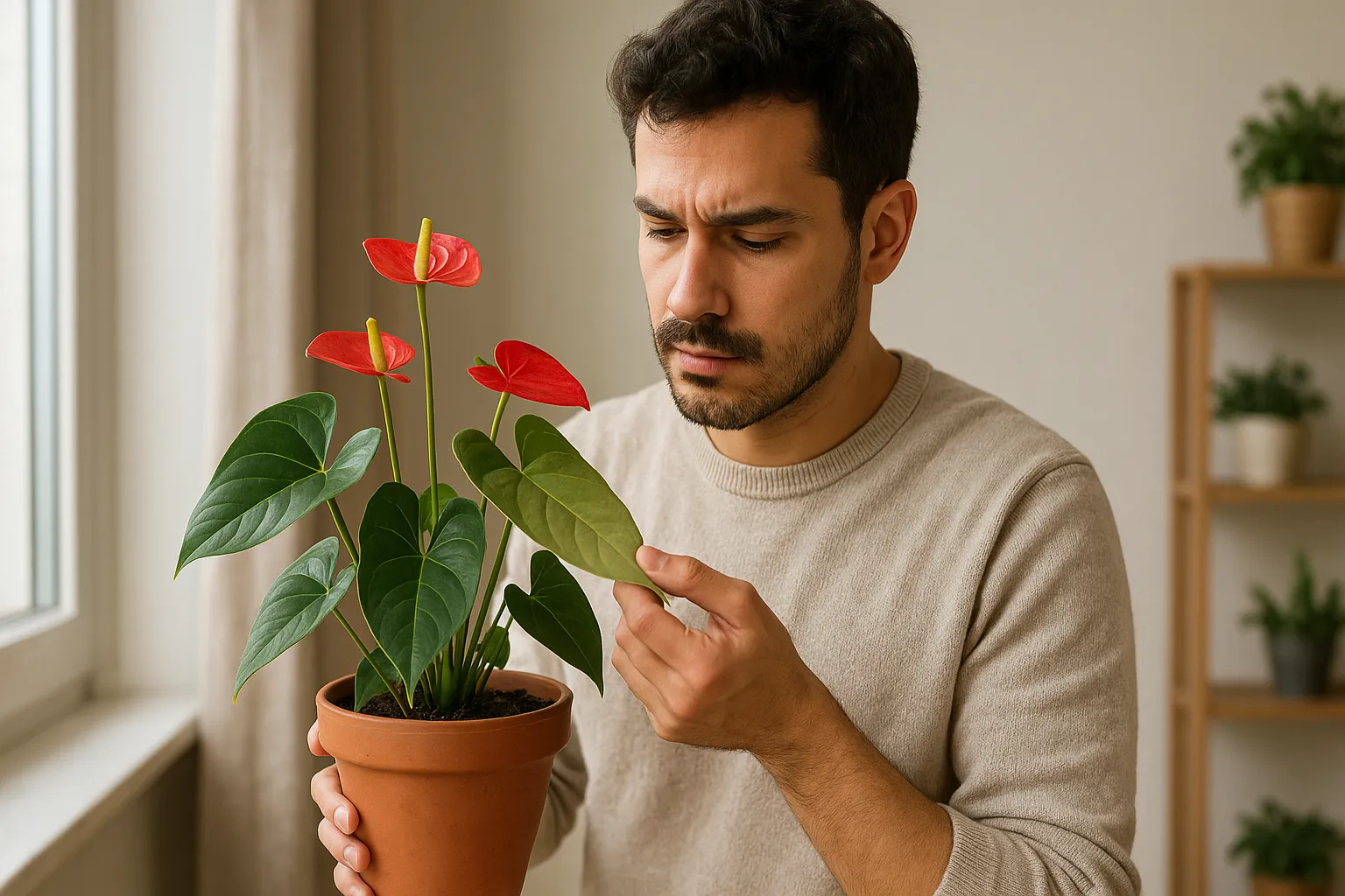 Folhas desbotadas no antúrio têm relação direta com o vento saiba como proteger a planta