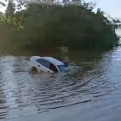O carro afundou na água (Foto: Reprodução) 