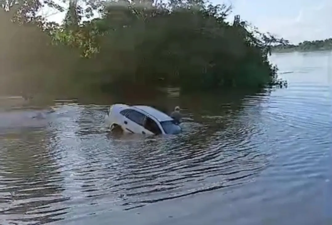 O carro afundou na água (Foto: Reprodução) 