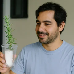 3 etapas para fazer muda de alecrim com papel toalha e copo descartável