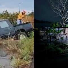 Caminhão e caminhonete caem em lago no mesmo trecho de acidente que matou 5 pessoas