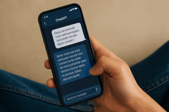 Na internet, não faltam relatos de usuários dizendo que “fizeram terapia com o robô”, com prints mostrando conversas em que desabafam com o chatbot. (Foto: Reprodução/IA)