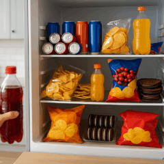 Refrigerantes e salgadinhos são alguns desses alimentos ultraprocessados (Foto: Reprodução)