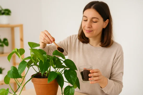 Como a borra de café transforma a jibóia em uma planta ainda mais verde
