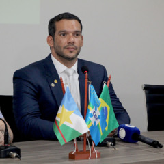 O presidente da CBF, Samir Xaud, durante entrevista coletiva na sede da Federação Roraimense de Futebol (Foto: Wenderson Cabral/FolhaBV