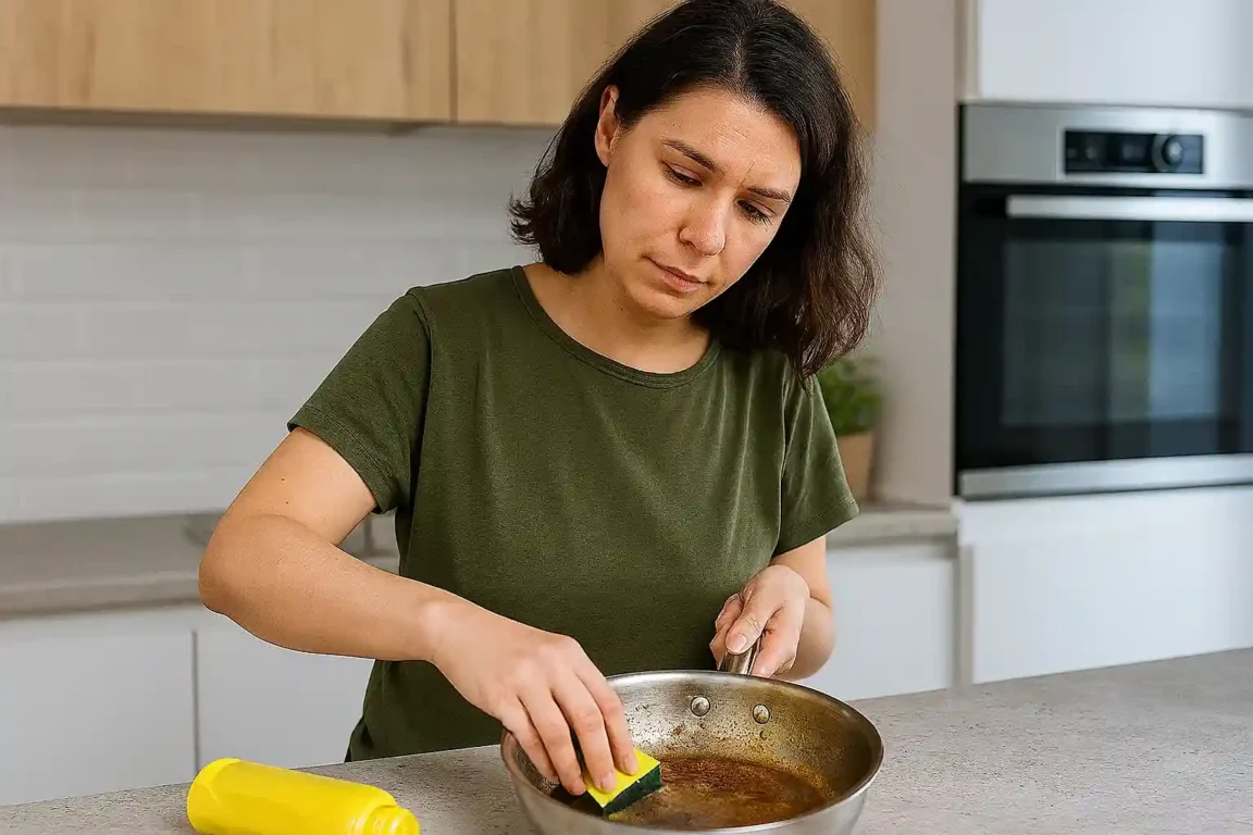 Panela manchada de gordura Resolva com 1 colher de mostarda e água quente