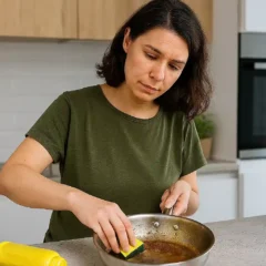 Panela manchada de gordura Resolva com 1 colher de mostarda e água quente